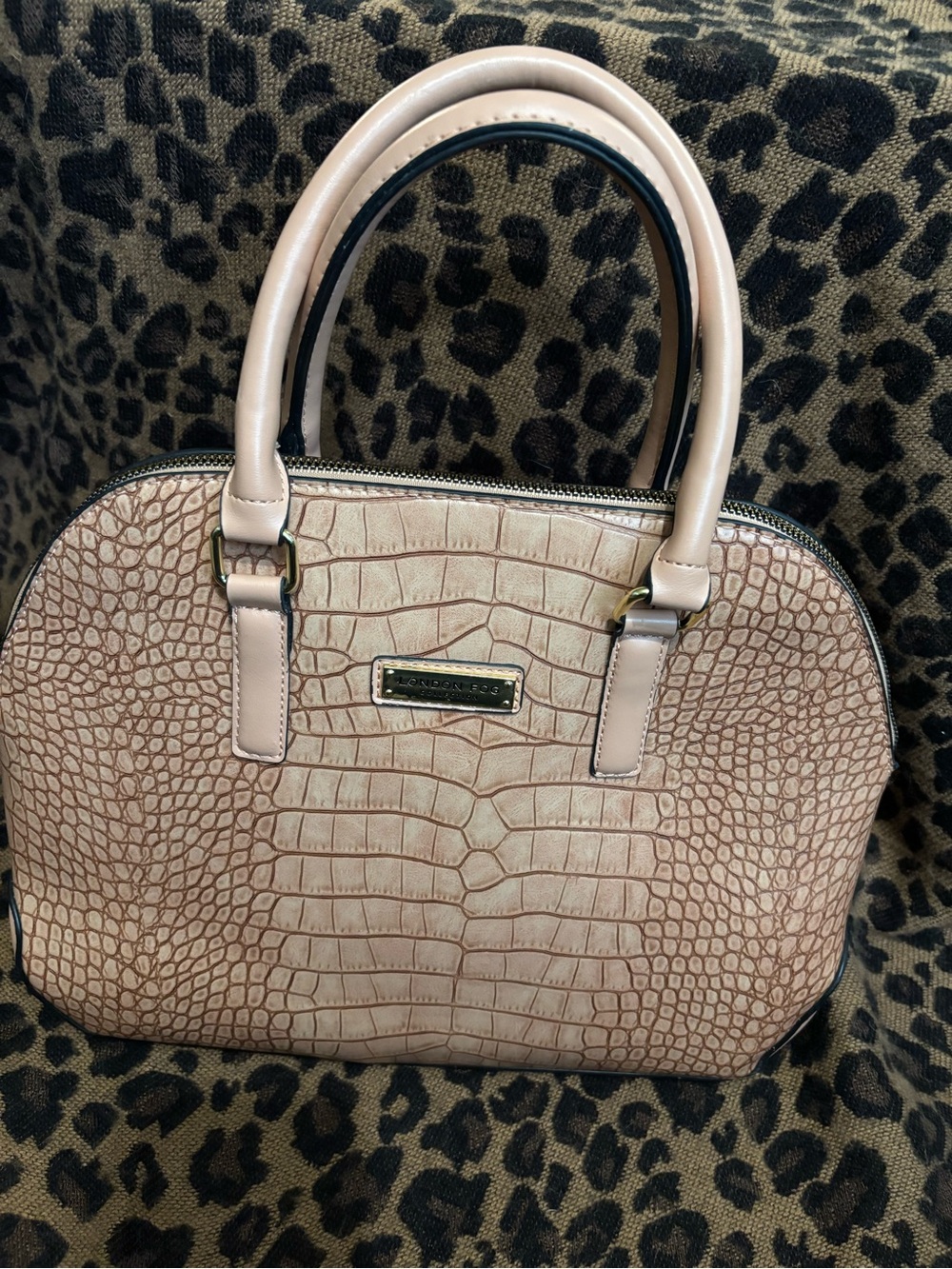 Women's Croc-Embossed tan Satchel